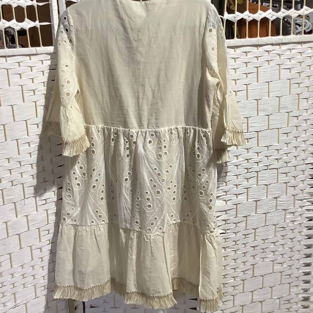 Chic Cream Embroidered Mini Dress - Picture 6 of 9